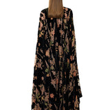 Black Velvet Cape With Chiffon Print And Beaded Buttons