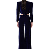 Navy Velvet Jacket With Blue Crystal-Embellished Collar