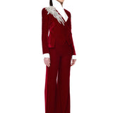 Red Velvet Jacket With Crystal Accessory Detail