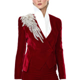 Red Velvet Jacket With Crystal Accessory Detail