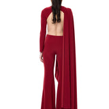 Brick Jersey One Shouldered Cape Detailed Jumpsuit With Gold Byzantine Belt