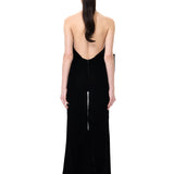 Black Velvet V-Neck Jumpsuit With Crystal Mesh Bow Detail