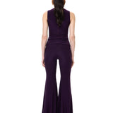 Plum Jersey Halter Neck Top With Gold Metallic Button