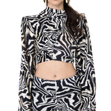 Zebra Knitted Top With Draped Ruched Sleeves