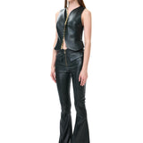 Khaki Leather Vest With Gold Snap Accessories