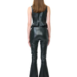 Khaki Leather Vest With Gold Snap Accessories