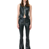 Khaki Leather Vest With Gold Snap Accessories