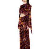 Velvet Chiffon-Printed Shawl-Style Top