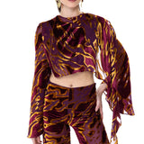 Velvet Chiffon-Printed Flare Pants