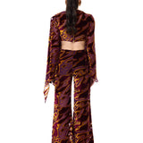 Velvet Chiffon-Printed Shawl-Style Top