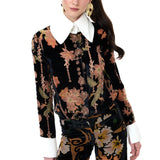 Velvet Flare Pants With Chiffon Print