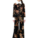 Velvet Flare Pants With Chiffon Print