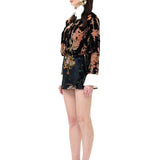Black Velvet Mini Skirt With Chiffon Print