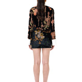 Black Velvet Mini Skirt With Chiffon Print
