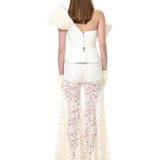 Cream Lace Pleated Flare Pants