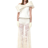 Ecru Lace Pleated Corset With Bow Detail