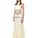 Cream Chiffon Pleated Halter Neck Top