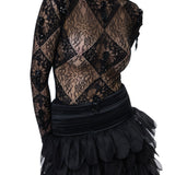 Organza Laser-Cut Skirt, High-Low Hemline