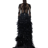 Black Lace Body With Beaded Tassels