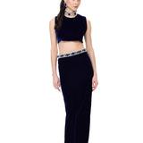 Navy Velvet Crop Top
