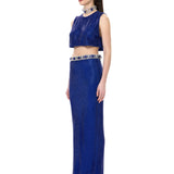 Sapphire Crystal-Embellished Mesh Skirt With Crystal Belt Detail