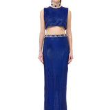 Sapphire Crystal-Embellished Mesh Skirt With Crystal Belt Detail