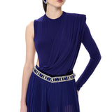 Sapphire Jersey One-Shouldered Draped Shawl-Detail Top
