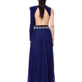 Sapphire Jersey One-Shouldered Draped Shawl-Detail Top