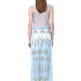 Light Blue Tulle Top With Crystal Flower Embroidery