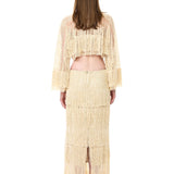 Pearl Hand-Embroidered Fringed Midi Skirt