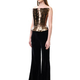 Gold Copper Leather Laser Cut Stripe Detailed Corset