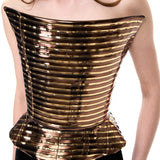 Gold Copper Leather Laser Cut Stripe Detailed Corset