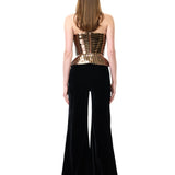 Gold Copper Leather Laser Cut Stripe Detailed Corset