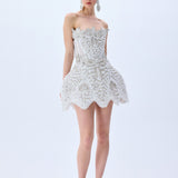 Grape Embroidered Crystal Beaded Structural Mini Dress