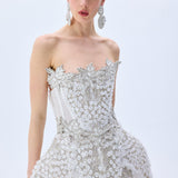 Grape Embroidered Crystal Beaded Structural Mini Dress