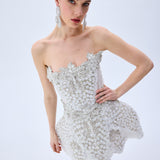 Grape Embroidered Crystal Beaded Structural Mini Dress