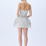 Grape Embroidered Crystal Beaded Structural Mini Dress