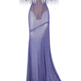 Embroidered Net Off Shoulder Gown With Crystal Bunch Of Grapes