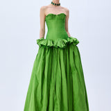 Pistachio Green Silk Shantung Corseted Ball Gown