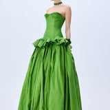 Pistachio Green Silk Shantung Corseted Ball Gown
