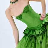 Pistachio Green Silk Shantung Corseted Ball Gown