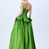 Pistachio Green Silk Shantung Corseted Ball Gown