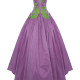 Royal Purple Silk Shantung Ball Gown With Pistachio Green Flower Embroidery