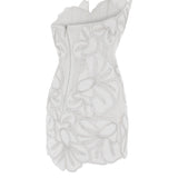 Crystal Chain And Flower Embroidered Lace Mini Dress With Chiffon Pleated Crystal Chain Without Cape