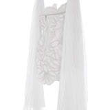 Crystal Chain And Flower Embroidered Lace Mini Dress With Chiffon Pleated Crystal Chain With Cape
