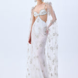 Crystal Emboridered Tulle Cut Out Gown With Crystal Stoned Borders