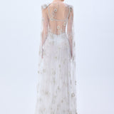 Crystal Emboridered Tulle Cut Out Gown With Crystal Stoned Borders