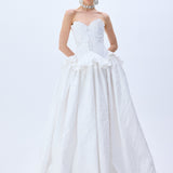White Floral Jacquard Ball Gown With Flower Embroidery Bustline