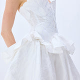 White Floral Jacquard Ball Gown With Flower Embroidery Bustline