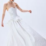 White Floral Jacquard Ball Gown With Flower Embroidery Bustline